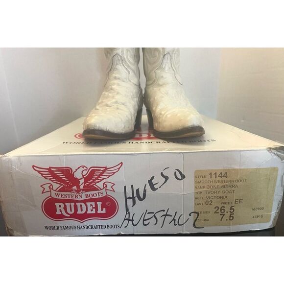 RARE🔥 RUDEL Ivory Goat Ostrich Cowboy Leather Boots Men's Size 7.5 EEWestern - Picture 2 of 15